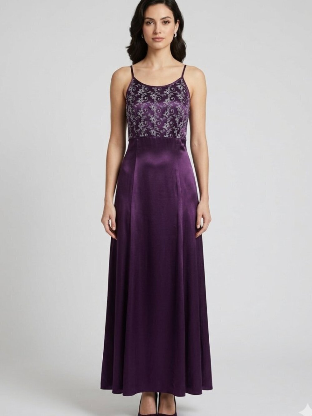 Jessica McClintock Gunne Sax Vintage Y2K Satin Embroidered Formal Gown - XS